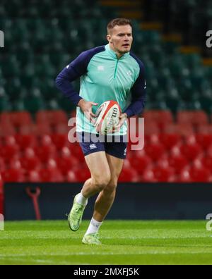 Cardiff, Wales. 03. Februar 2023. 3. Februar 2023; Fürstentum Stadion, Cardiff, Wales: Six Nations International Rugby Wales versus Ireland Captains Run; Jacob Stockdale of Ireland während des Captains Run Credit: Action Plus Sports Images/Alamy Live News Stockfoto