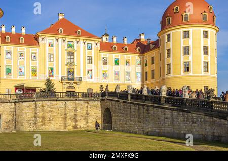 Eindrücke vom Schloss Moritzburg bei Dresden während der Winterausstellung Cinderella am 29. Dezember 2012. Stockfoto