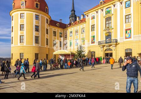 Eindrücke vom Schloss Moritzburg bei Dresden während der Winterausstellung Cinderella am 29. Dezember 2012. Stockfoto