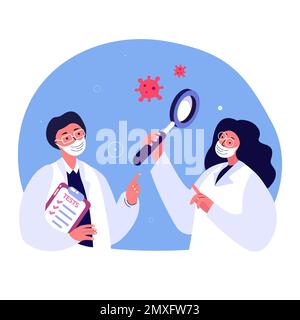 Wissenschaftler Virologe Forscher Coronavirus Elemet Corpuscle Particle.Chemist Student in Medical Protective Mask. Doktor Biologe Experte. Mittel Stockfoto