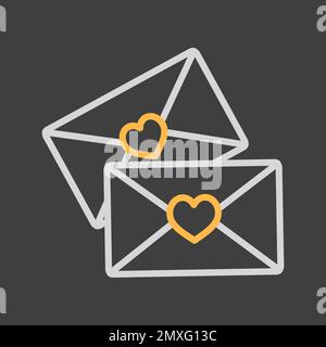 Symbol für zwei Umschläge auf dunklem Hintergrund. Liebesbrief. Valentinstag-Symbol. Vektordarstellung, Romantikelemente. Aufkleber, Patch, Marke, Karte für Marri Stock Vektor