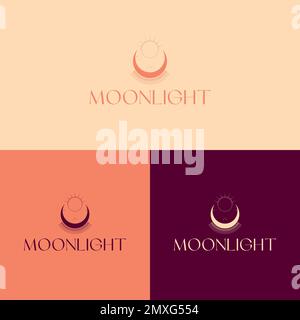 Moonlight-Vektor-Logo. Eleganter Vektor mit dem Markensymbol „Halbmond“ und „Sterne“ in einem luxuriösen, linearen Umriss. Premium-Boutique, Schmuck, hochzeitssalo Stock Vektor