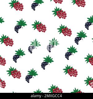 Nahtloses Muster mit roten und schwarzen Johannisbeeren und Blättern. Sommerspeisendruck. Hintergrund mit süßen, leckeren Gartenbeeren. Design für t Stock Vektor