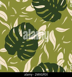 Wunderschöne tropische Blätter mit nahtlosem Muster. Tropische Blätter, Monstera-Blätter, nahtloser Blumenmuster-Hintergrund. Trendige brasilianische Illust Stock Vektor