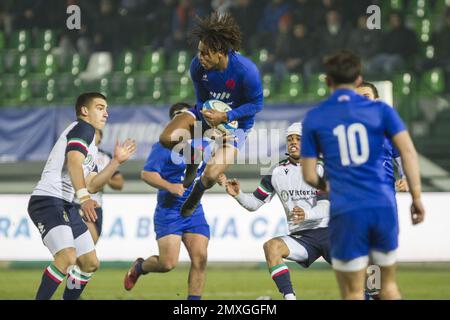 Treviso, Italien. 03. Februar 2023. Theo Attissogbe 2023 U20 - Italien gegen Frankreich, Rugby Six Nations Match in Treviso, Italien, Februar 03 2023 Kredit: Independent Photo Agency/Alamy Live News Stockfoto