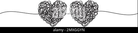 Banner mit zwei verwickelten, handgezeichneten Herzen Stock Vektor