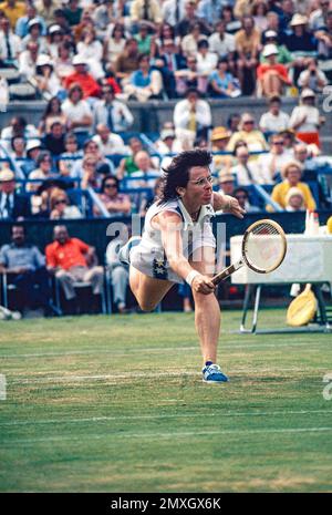 Billy Jean King (USA) nimmt 1975 am US Open Tennis Teil. Stockfoto