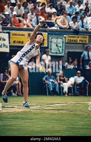 Billy Jean King (USA) nimmt 1975 am US Open Tennis Teil. Stockfoto