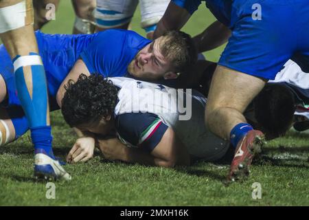 Treviso, Italien. 03. Februar 2023. Alex Mattioli 2023 U20 - Italien gegen Frankreich, Rugby Six Nations-Spiel in Treviso, Italien, Februar 03 2023 Kredit: Independent Photo Agency/Alamy Live News Stockfoto