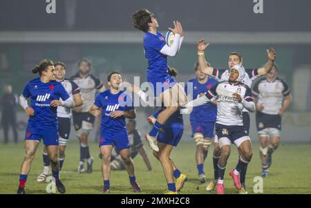 Treviso, Italien. 03. Februar 2023. Axel Desperes im Jahr 2023 U20 - Italien gegen Frankreich, Rugby Six Nations-Spiel in Treviso, Italien, Februar 03 2023 Kredit: Independent Photo Agency/Alamy Live News Stockfoto