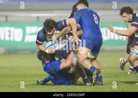 Treviso, Italien. 03. Februar 2023. Alex Mattioli 2023 U20 - Italien gegen Frankreich, Rugby Six Nations-Spiel in Treviso, Italien, Februar 03 2023 Kredit: Independent Photo Agency/Alamy Live News Stockfoto