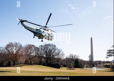 Washington, Usa. 03. Februar 2023. Der Präsident verlässt das Weiße Haus über Marine One. (Foto: Michael Brochstein/Sipa USA) Guthaben: SIPA USA/Alamy Live News Stockfoto