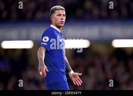 Chelsea's Enzo Fernandez während des Premier League-Spiels auf der Stamford Bridge, London. Foto: Freitag, 3. Februar 2023. Stockfoto