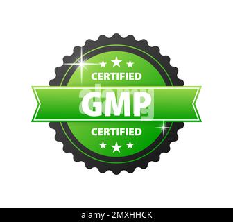 GMP – Good Manufacturing Practice zertifiziertes Schild, Etikett. Stock Vektor