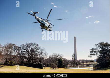 Washington, Usa. 03. Februar 2023. Der Präsident verlässt das Weiße Haus über Marine One. Kredit: SOPA Images Limited/Alamy Live News Stockfoto