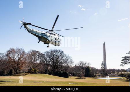 Washington, Usa. 03. Februar 2023. Der Präsident verlässt das Weiße Haus über Marine One. Kredit: SOPA Images Limited/Alamy Live News Stockfoto