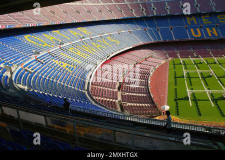 Das Innere des FC Barcelona Camp Nou Stadions ist für Touren in Barcelona Catalonia Spanien zugänglich Stockfoto