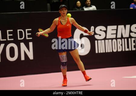 Tamara KORPATSCH (GER) während der Open 6E Sens - Metropole de Lyon, WTA 250 Tennis Turnier am 1. Februar 2023 im Palais des Sports de Gerland in Lyon, Frankreich - Photo Romain Biard / Isports / DPPI Stockfoto