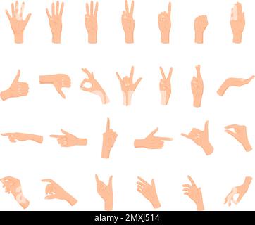 Menschliche Hände Gesten mit flachen isolierten Ikonen der Handflächen mit gekreuzten Fingern verschiedene Formen Vektor-Illustration gesetzt Stock Vektor