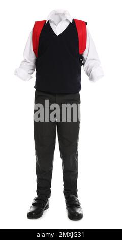Schuluniform für Jungen auf weißem Hintergrund Stockfoto
