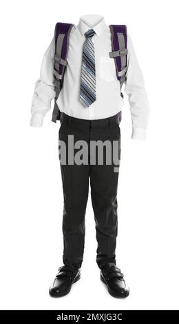 Schuluniform für Jungen auf weißem Hintergrund Stockfoto