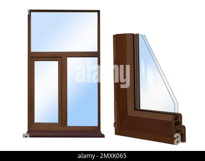 Fenster und Beispiel eines Profils auf weißem Hintergrund Stockfoto