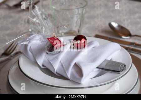 Festlich dekorierter Tisch, Weihnachten Bayern, Deutschland, Europa Stockfoto
