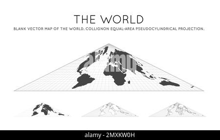 Karte der Welt. Kollignon-EQUAL-Area-pseudozylindrische Projektion. Globus mit Breiten- und Längengraden. Stock Vektor