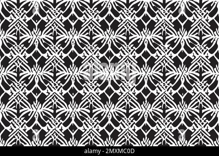 Nahtloser Hintergrund mit Blumenmuster. Geometrische Verzierung in Schwarz und Weiß Stock Vektor