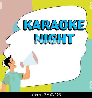 Textbeschriftung zur Karaoke-Nacht. Geschäftsüberblick Unterhaltung mit Instrumentalmusik, gespielt von einer Maschine Stockfoto