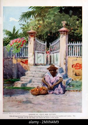 Street Vendor of Fruit and Pottery aus dem Buch Panama and the Canal in Picture and Prose : Eine vollständige Geschichte von Panama, sowie die Geschichte, der Zweck und das Versprechen seines weltberühmten Kanals, das gigantischste Ingenieurbüro seit Anbeginn der Zeit von Willis John Abbot, 1863-1934 Veröffentlicht in London; New York von Syndicate Publishing Co. Im Jahr 1913 Stockfoto