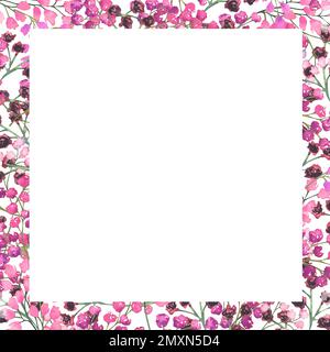Rand mit Blumenelementen in Rosa. Aquarelldruck mit kleinen Blumenelementen. Stockfoto