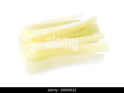 Leckere rohe Karottenstäbchen, isoliert auf Weiß Stockfoto