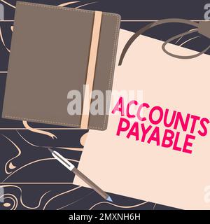 Das Zeichen zeigt die Kreditorenbuchhaltung an. Wort, das auf Geld geschrieben wird, das ein Unternehmen seinen Lieferanten als Verbindlichkeit schuldet Stockfoto