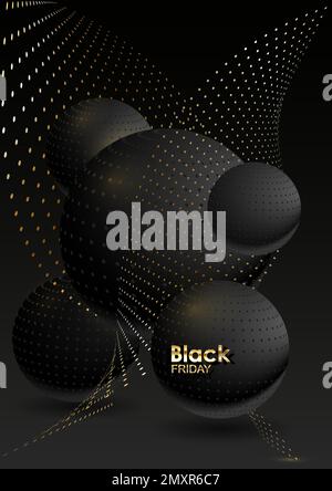 Black Friday Sale Poster mit abstrakten Elementen, schwarz und Gold, Vektor Stock Vektor