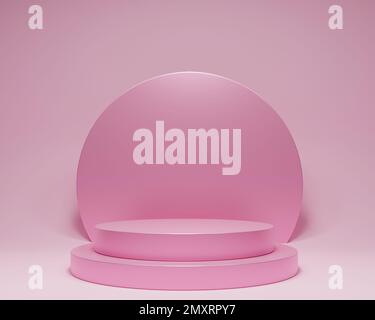 Rundes Podium mit pinkfarbenem Hintergrund. Studio-Szene für Produkt, Minimalkonstruktion, 3D-Rendering Stockfoto