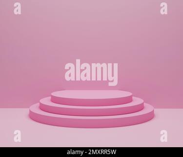 Rundes Podium mit pinkfarbenem Hintergrund. Studio-Szene für Produkt, Minimalkonstruktion, 3D-Rendering Stockfoto