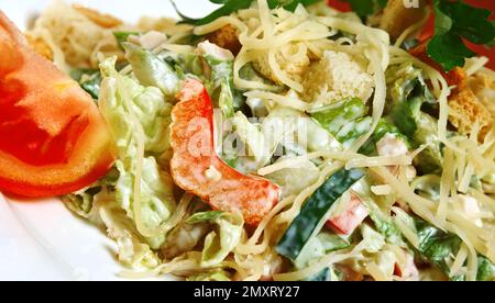 Panzanella toscana. Toskanisches Gericht, Brotsalate sind in anderen Mittelmeerländern nicht ungewöhnlich. Stockfoto