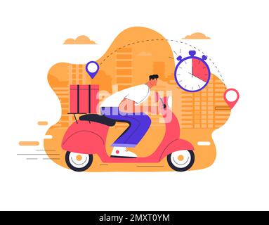 Express- und kostenloses Lieferkonzept für Roller. Stock Vektor