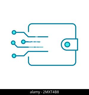 Blaues Liniensymbol für digitale Brieftasche. Konzept der elektronischen Zahlung. Umriss der Tasche mit Leiterplattenanschlüssen. Intelligente Brieftasche, E-Commerce-Idee. Vektor Stock Vektor