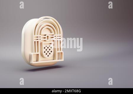 Wunderschöne Illustration Musikinstrument Vintage Jukebox Symbole auf hellem pinkfarbenen Hintergrund. 3D-Rendering-Abbildung. Hintergrundmuster für Stockfoto