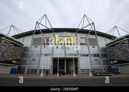 Hull, UK. 04. Februar 2023. Allgemeiner Blick außerhalb des MKM Stadions vor dem Sky Bet Championship-Spiel Hull City vs Cardiff City im MKM Stadium, Hull, Großbritannien, 4. Februar 2023 (Foto von James Heaton/News Images) in Hull, Großbritannien, am 2./4. Februar 2023. (Foto: James Heaton/News Images/Sipa USA) Guthaben: SIPA USA/Alamy Live News Stockfoto