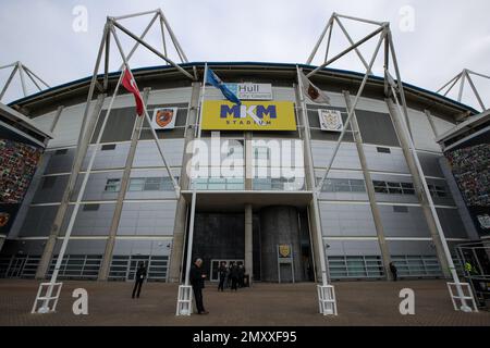 Hull, UK. 04. Februar 2023. Allgemeiner Blick außerhalb des MKM Stadions vor dem Sky Bet Championship-Spiel Hull City vs Cardiff City im MKM Stadium, Hull, Großbritannien, 4. Februar 2023 (Foto von James Heaton/News Images) in Hull, Großbritannien, am 2./4. Februar 2023. (Foto: James Heaton/News Images/Sipa USA) Guthaben: SIPA USA/Alamy Live News Stockfoto