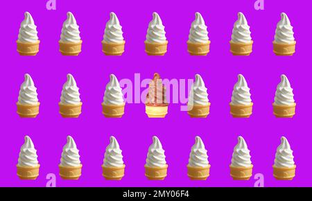 Vanille Soft Serve Ice Cream Cones Muster auf lila Hintergrund Stockfoto