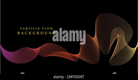 Farbiger abstrakter Hintergrund, Vektorwelle fließender Partikel, kurvige Linien von Punkten in Bewegung, Technologie- und Wissenschaftsthema, luftig und futuristisch Stock Vektor