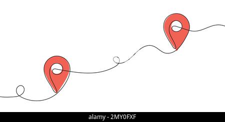 Fortlaufendes Zeichnen einer Linienbahn und Positionsmarkierungen. GPS-Navigation und Reisekonzept. Vektordarstellung Stock Vektor