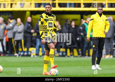 DORTMUND, DEUTSCHLAND - FEBRUAR 4: Sebastien Haller von Borussia Dortmund während des Bundesliga-Spiels zwischen Borussia Dortmund und SC Freiburg am Signal Iduna Park am 4. Februar 2023 in Dortmund (Foto: Marcel ter Bals/Orange Pictures) Stockfoto