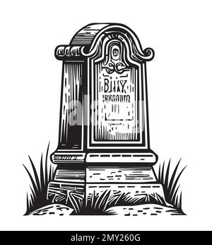 Grabstein-Friedhof-Skizze, handgezeichnet in Doodle-Stil Illustratio Stock Vektor