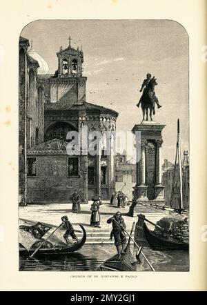 Antike Holzgravierung der Basilika di San Giovanni e Paolo, einer der größten Kirchen in Venedig, Italien. Illustration im malerischen Europa veröffentlicht Stockfoto