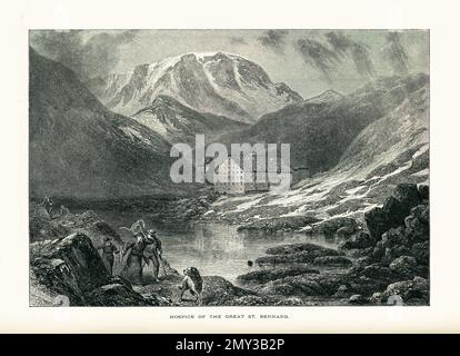 Holzgravierung eines Hospiz am Great St Bernard Pass in den Pennine Alps, Schweiz. Illustration veröffentlicht im malerischen Europa, Vol. III (Cassell Stockfoto